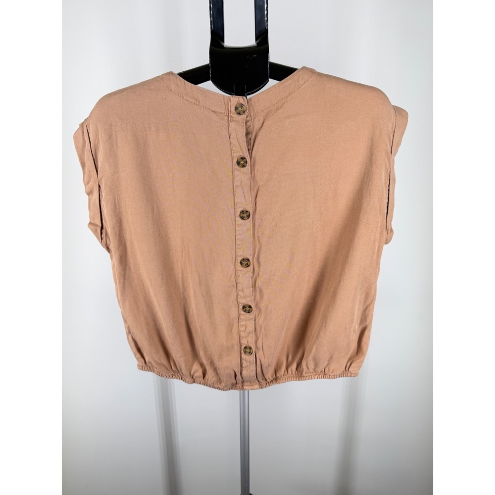 Velvet Heart Los Angeles Tan Tencel Linen Button Back Blouse Top Medium - Picture 2 of 6